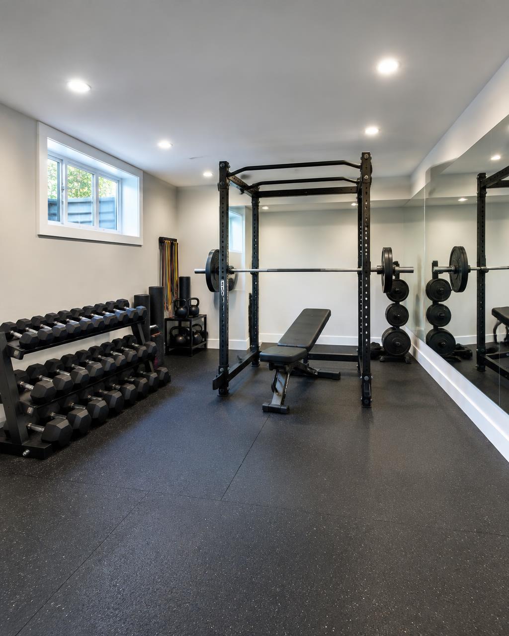 Home gym in a finished basement
