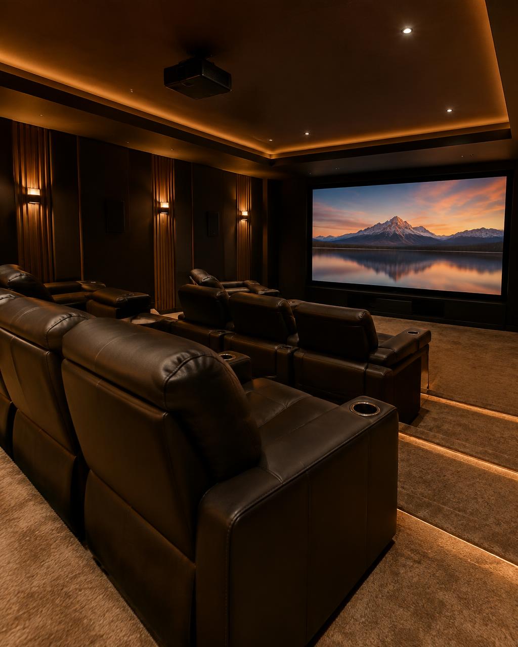 Home theater in a finished basement